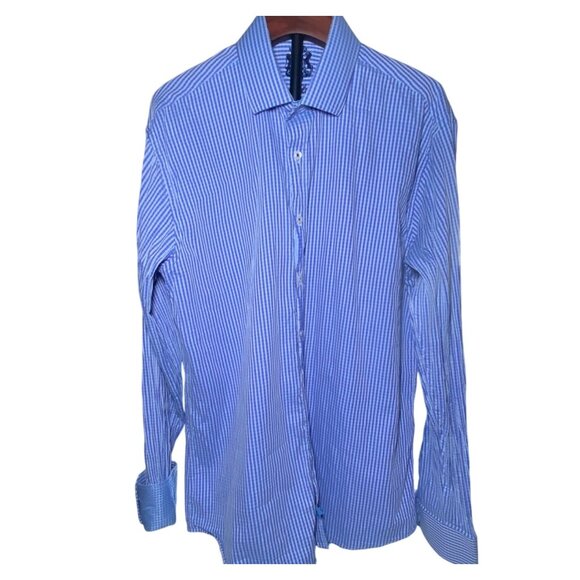 English Laundry Mens Long-Sleeve Button-Up Shirt Blue Checkered 100% Cotton 17 - Picture 3 of 8